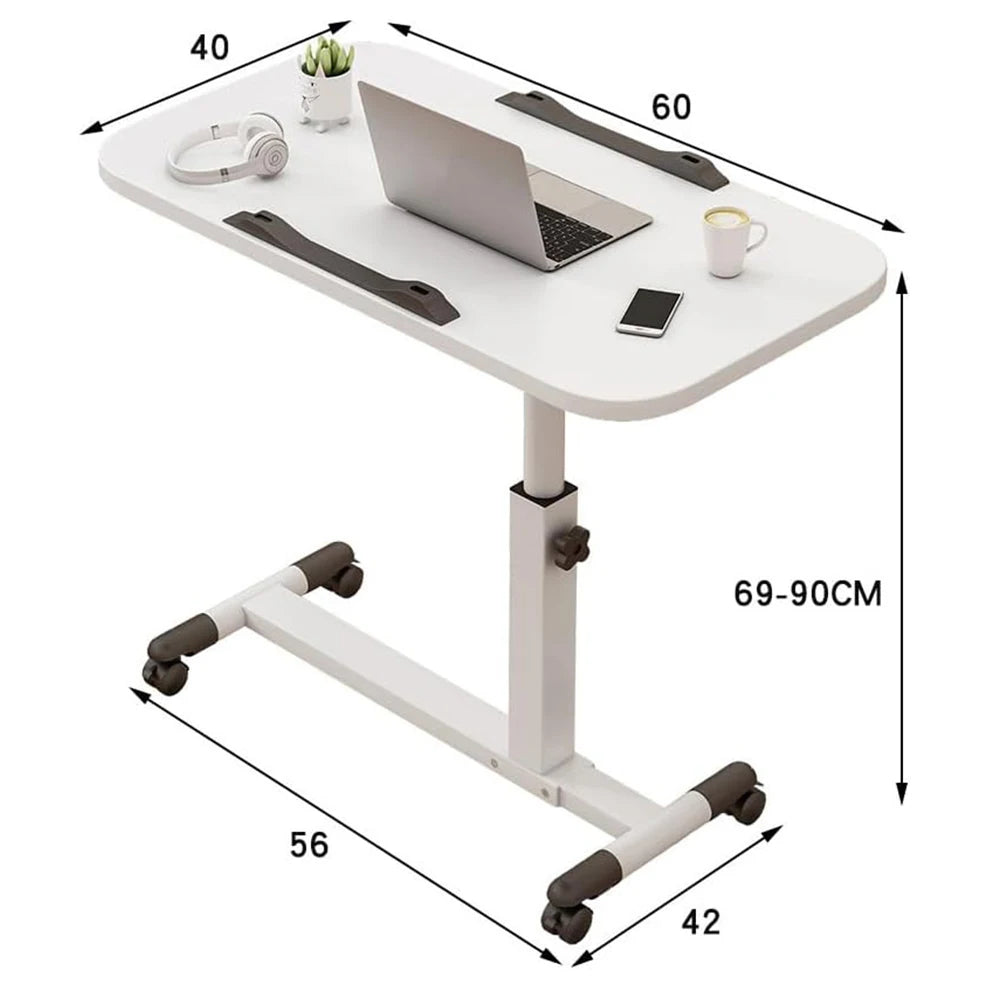 Foldable Standing Desk with Wheels 27.2-35.4" Height Adjustable Mobile Overbed Tables Metal Frame Portable Laptop Desk Bedroom